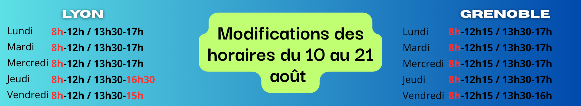 Modification des horaires été elendil