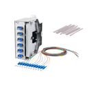 Boitier rail din équipé de 6 raccords LC duplex bleu, d'une cassette