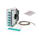 Boitier rail din équipé de 6 raccords LC duplex aqua, d'un cassette, livré