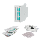 Boitier rail din équipé de 6 raccords LC QUAD aqua, de 2 cassettes, livré avec