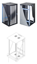 Coffret 19  22U 600x620x1054h, porte vitrée + plaque de fond + kit de renfort