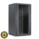 Coffret 19'' 22U 600x600 porte vitrée noir monté - 4 pieds à visser fournis