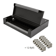 Boite de consolidation 12 ports métal noir équipé de 12 noyaux CAT6A