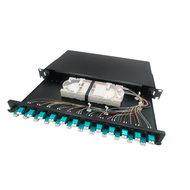 Tiroir 24LC duplex coulissant noir avec 6 pigtails couleur LC OM3 GRADE B et