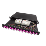 Tiroir 24LC duplex coulissant noir avec 6 pigtails couleur LC OM4 GRADE B et