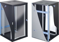 Coffret 19  10U 600x620x520h noir noir porte en verre, panneaux pleins amovible