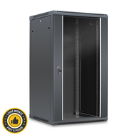 Coffret 19'' 22U 600x600 porte vitrée noir monté - 4 pieds à visser fournis